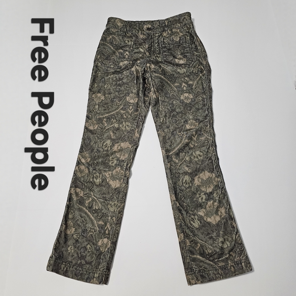Free People High Times Printed Kick Flare Crop Pants In Olive Combo Women's Sz 2